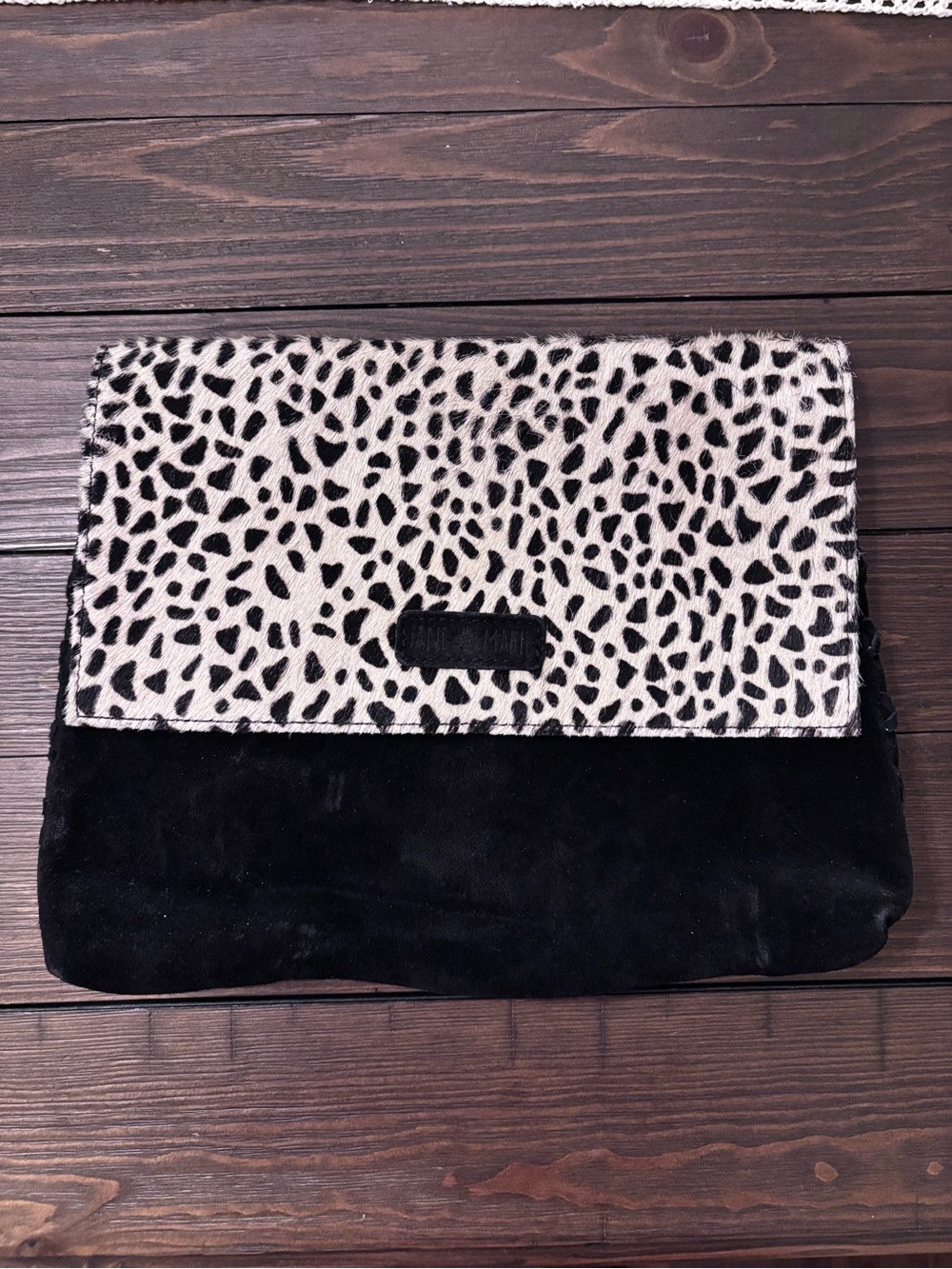 Jane Marie Black and  White Fold-Over Crossbody Bag